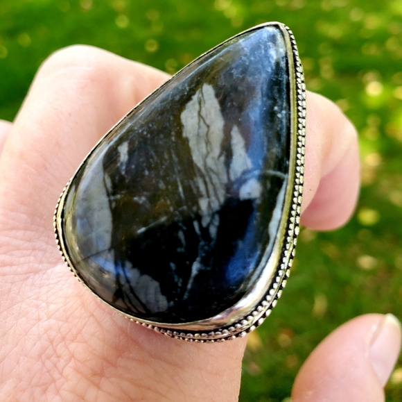 New Oversized Picasso Jasper 925 Silver Statement Ring. - Picture 10 of 16